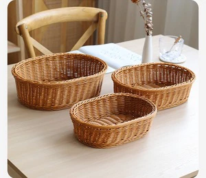 Eco-Friendly Cute Plastic Wicker Rattan Woven Storage Baskets for Kitchen & Bathroom Oval Shape Multi-Purpose Use