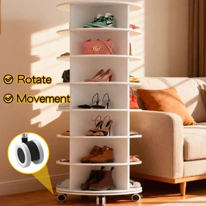 Rotatable Wheeled Four-Tier Wood Bathroom Space-saving Multi Storey Shoe Rack Bag Tower