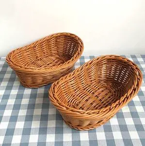 Customized Wholesale Cheap Food Grade Hand Woven Home Wicker Bread Fruit Small Storage Plastic Rattan Bakery Basket