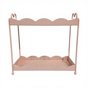 Pink 2-Tier Heart Decor Storage Shelf - Ruffled Edge Organizer for Vanity & Desk