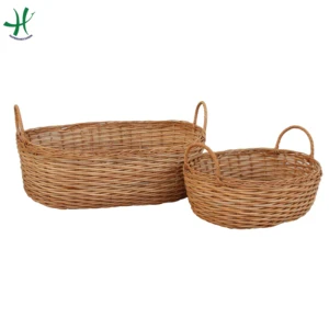 Sustainable Rectangle Wicker Rattan Storage Basket Multifunction Collapsible Bread Basket for Living Room Everyday Use