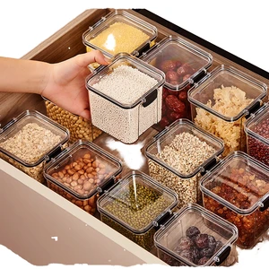 Modern Food Grade PP Plastic Storage Jar Transparent Moisture-Proof Square Sustainable 301-500ml Herbal Medicine Kitchen Grains