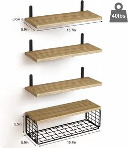 Factory Direct Wood Wall-mounted Multi-layer Storage Rack with Carved Design for Kitchen and Bathroom Home Decoration
