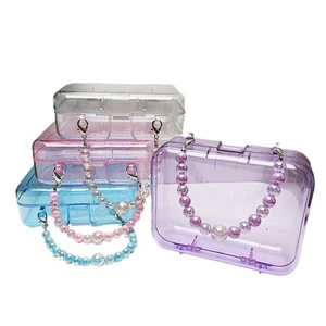 Kids DIY Plastic Handbag Bags with Beading Chain Cosmetic square Jewelry Storage Box Desktop Boxes for Earrings Rings Storage