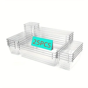 25pcs Multifunctional clear Drawer Organizers Set Plastic Storage Box Storage Bins Kitchen Stackable Drawer Organizer