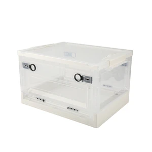 Wholesale Side Open Door Stackable Household Transparent Large Capacity Clothes Plastic Folding Storage Box with Wheel