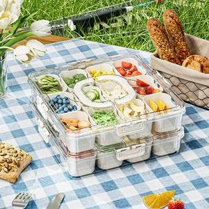 12 Compartment PP+PET Square Multifunctional Serving Tray with Lids and Handle Kitchen Snack Box and Food Storage Container Set