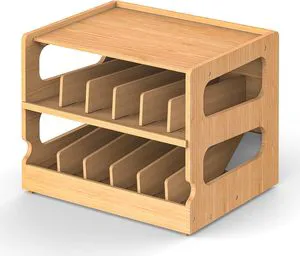 Modern Double Tier Classic Bamboo Standing Non-Folding Pantry Storage Organizer Rectangle Kitchen Gadget Multifunction Stackable