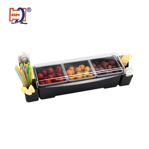 Commercial Adjustable Compartment Plastic Food Organizer Trays Stackable Fruit Storage Boxe Condiment Holder Seasoning Organizer