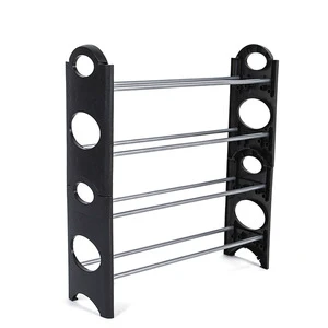 Multi-purpose Stackable 4 Layer Shoe Organizer Rack Easy Installation Sturdy Iron Pipe Pole Shoe Shelf