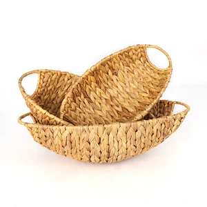 Set of 3 Multifunction Eco-friendly Jute Storage Baskets Handwoven Water Hyacinth Fruit Woven Display Baskets