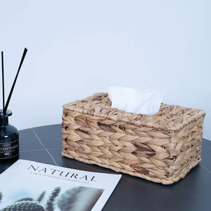Natural Morden Style Water Hyacinth Tissue Storage Box Creative Desk Organizer Storage for Home and Kitchen