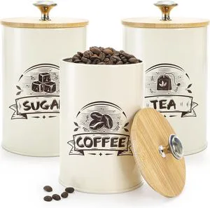 Metal Storage Box Customize Storage Bin Tea Coffee Sugar Canister Set With Bamboo Lid With Handle