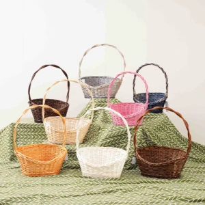 JY Wicker Oval Market Baskets For Flowers Fruit Baby Gift Packaging Baskets Supplies Woven Gift Basket With Handle
