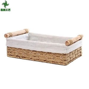 Handmade Multi-Functional Paper String Straw Woven Rattan Picnic Storage Baskets With Handle Bathroom Living Room Organizer