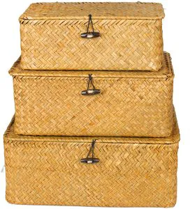 Hot Selling Large Woven Rattan Storage Bins High Quality Natural Seagrass Storage Baskets Lid Wholesale Cheap Wicker Storage