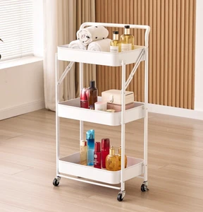 Wholesale Home Storage Rack Metal Folding Storage Shelf with Wheels Stacking Storage Holder for Home Use