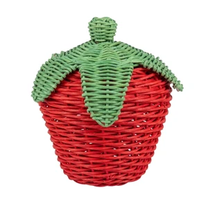 Strawberry Wicker Basket Kids Toy Play Pretend Toy Handmade Rattan Storage Container for Imaginative Children Room Decor Fun
