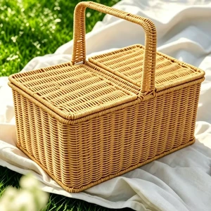 Nordic Handmade Natural Woven Bread Basket Folding Rectangle Rattan Basket For Kitchen Storage Bakery Display OEM Supplier