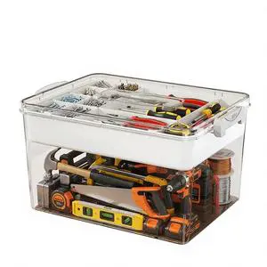 Home Garage Small Spaces Aesthetic Custom Stackable Clear Plastic Heavy Duty Latching Lid Storage Box Organizer Bin