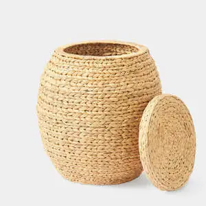 Wholesale Eco-Friendly Handwoven Circle Water Hyacinth Customizable Storage Baskets Laundry Basket From Vietnam Handicraft