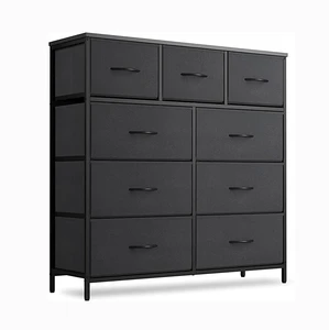 Premium 9 Drawer Fabric Dresser Storage Chest With Wood Top Heavy Duty Metal Frame Drawer Unit For Bedroom Closet Organization