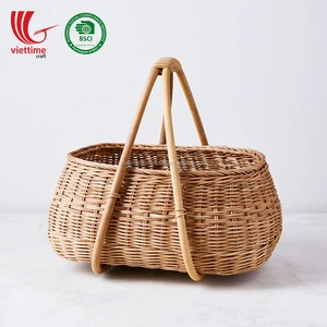 Sustainable Wicker Rattan Shopping Basket with Handle Handmade in Vietnam for Kitchen Use