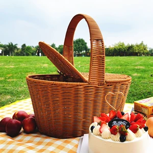 Picnic Gift Rattan Basket Woven Handmade Eco-Friendly Multifunction Storage Baskets for Women and Kids Gifts-Hamper