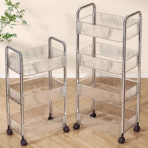 3/4-Tier Floor-Standing Non-Folding Rolling Multifunctional Storage Rack Metal Modern Sustainable Movable Sundries Snack Storage