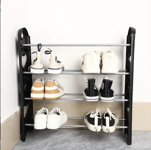 Durable Plastic Shoe Rack 4-Layer Metal Pole Shoe Organizer Lightweight Space Saving Shoe Shelf