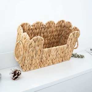 Functional Natural Water Hyacinth Wicker Storage Basket Sustainable Rattan Woven Large Rectangle Wood Straw Storage Basket