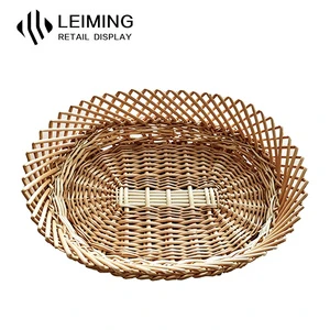 36x27x8cm Natural Rattan Woven Basket with Serrated Edge for Supermarket Bakery Bread Fruit Display Tray Handmade Wicker Bowl
