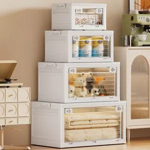 Folding Storage Box with PP Plastic Lid for Organizing Clothes Blankets Food Spices in Dormitory or Camping