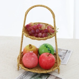 Factory Wholesale Large Double-layer Three-Layer Rattan Wicker Tray Hand-Weaved Storage Basket for Home Restaurant for Bathroom