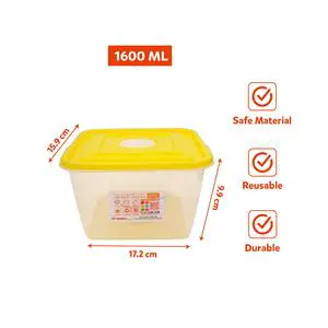 1600ML Square PP Plastic Eco-Friendly BPA Free Transparent Stackable Reusable Food Container Storage Box Lid for Kitchen
