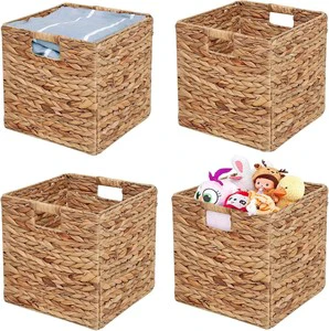 Foldable Handwoven Wicker Square Storage Baskets Home Organizer Water Hyacinth Felt Material Eco-Friendly Durable For Toys