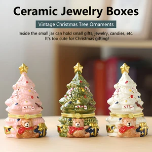 Creative Eco-Friendly Ceramic Christmas Tree Storage Jar Porcelain Jewelry Organiser Candy Box Irregular Shape Cute Style for