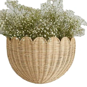 Handmade PP Woven European Style Sunflower Shape Wall-Mounted Storage Basket with Handle for Home Decor