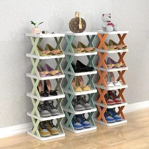 X Shape Stackable Shoe Storage Shelves Organizer DIY Plastic Shoe Display Cabinet Save Space Organizer Living Room Shoes Storage