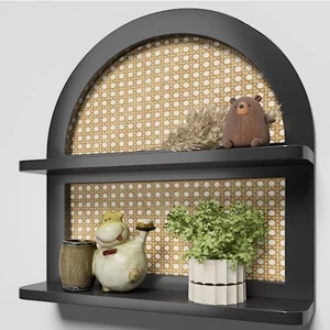Durable Carved Rattan Wall Shelf Natural Polish Customizable Color Minimalist Detachable Design Large Capacity Storage Wardrobe