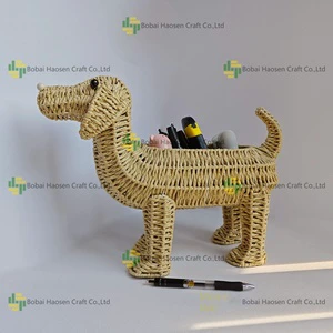 Customized Puppy Shaped Ornament Bamboo Rattan Hand-Woven Animal Storage Desktop Home Elegant Decorative Storage Decoration