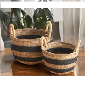Sea Grass Woven Eco-Friendly Rattan Banana & Cotton Rope Foldable Handmade Hanging Storage Basket for Toy and Planter Use
