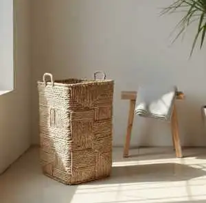 Wicker Decorative Rattan Baskets Natural, Durable, Handles, Multi Purpose for Home Decor & Clothing Storage