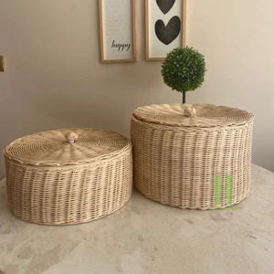 Convenient Round Rattan Basket Eco Friendly Wicker Storage Basket for Food Storage OEM Packaging in Vietnam