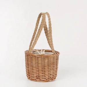 Small Mini Beach Bag Ladies Fashionable Wicker Woven Bucket Drawstring Closure No Handles Gift