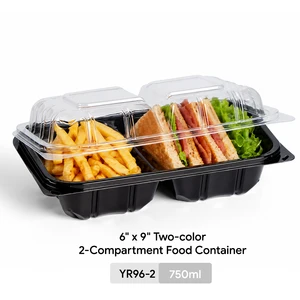 Factory Wholesale 6*9-Inch 2 Compartments Recyclable ClamShell Clear Two-color PP Takeaway Food Containers