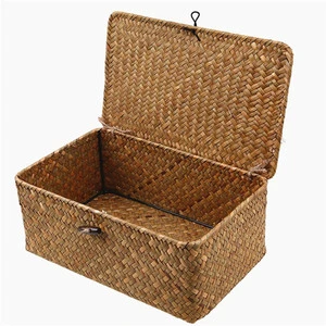 Bathroom Storage Basket With Lids Vine Woven Handmade Hand-Knitted Wicker Baskets Banana Leaf Toy Fabric Small Size Rattan