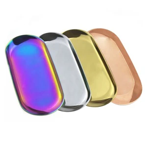7-Inch Modern Stainless Steel Storage Tray Oval Shape Jewelry Cosmetics Dim Sum Cake Household Sundries Desktop Metal Tray