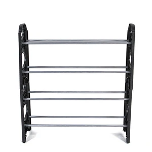 Portable and Stackable Thickened Iron 4-Tier Shoe Storage Rack Space Saving Shoe Organizer Shelf