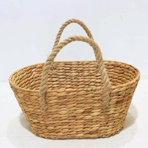 Water Hyacinth Rustic Oval Basket with Jute Rope Handles Eco-Friendly and Durable for Storage